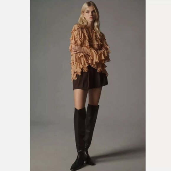 Brand New by Anthropologie Sheer Ruffle Buttondown Blouse - Picture 3 of 13